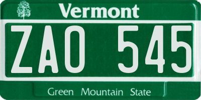 VT license plate ZAO545