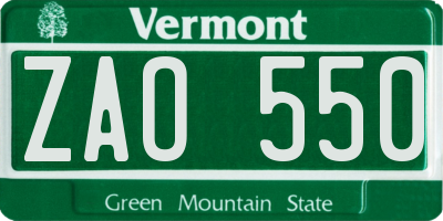 VT license plate ZAO550
