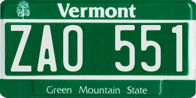 VT license plate ZAO551