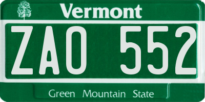 VT license plate ZAO552