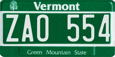 VT license plate ZAO554