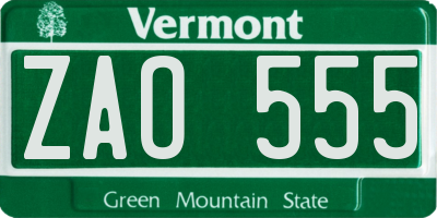 VT license plate ZAO555