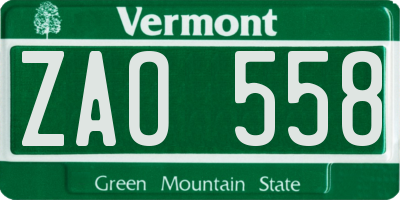VT license plate ZAO558