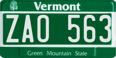 VT license plate ZAO563