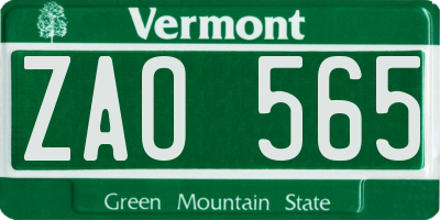 VT license plate ZAO565