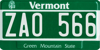 VT license plate ZAO566