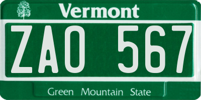 VT license plate ZAO567