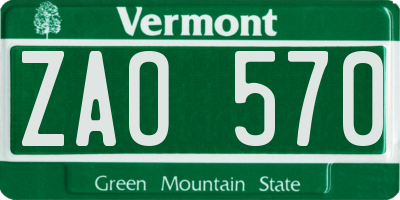 VT license plate ZAO570