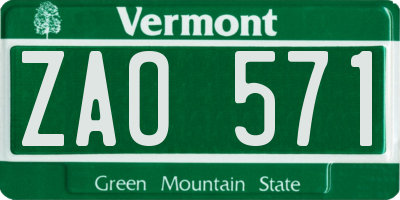 VT license plate ZAO571