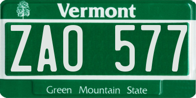 VT license plate ZAO577