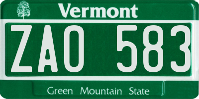 VT license plate ZAO583