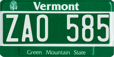 VT license plate ZAO585
