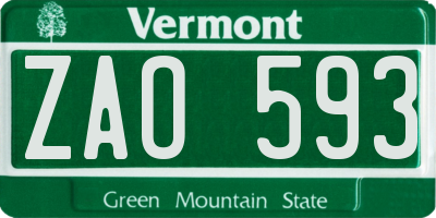 VT license plate ZAO593