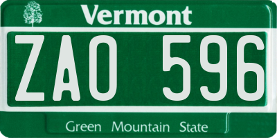 VT license plate ZAO596