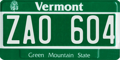 VT license plate ZAO604