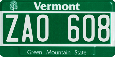VT license plate ZAO608