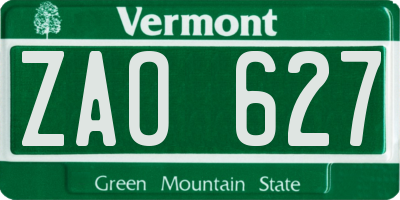 VT license plate ZAO627
