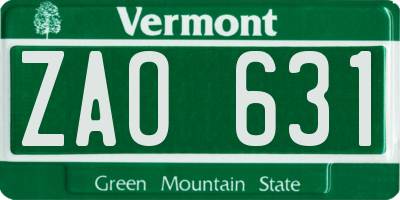 VT license plate ZAO631
