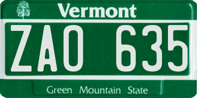 VT license plate ZAO635