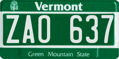 VT license plate ZAO637