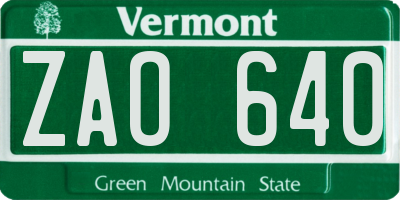 VT license plate ZAO640