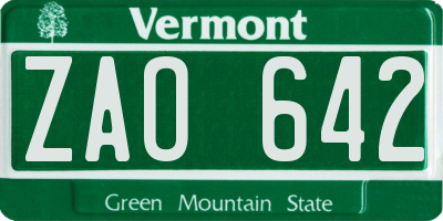 VT license plate ZAO642