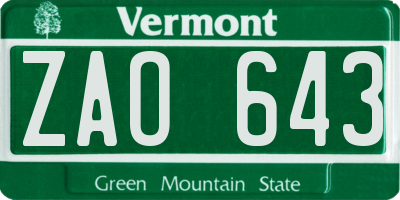 VT license plate ZAO643