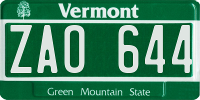 VT license plate ZAO644