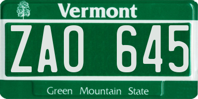VT license plate ZAO645