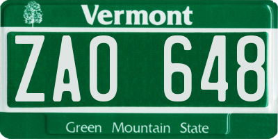 VT license plate ZAO648