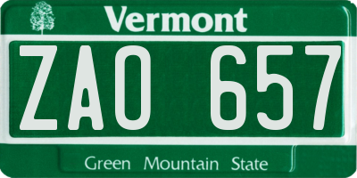 VT license plate ZAO657
