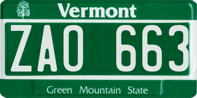 VT license plate ZAO663