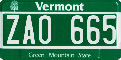 VT license plate ZAO665