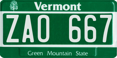 VT license plate ZAO667