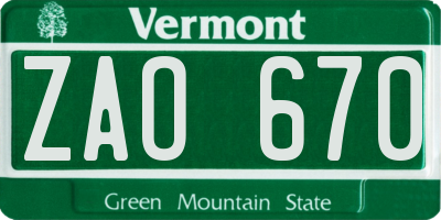 VT license plate ZAO670