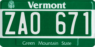 VT license plate ZAO671