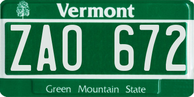 VT license plate ZAO672
