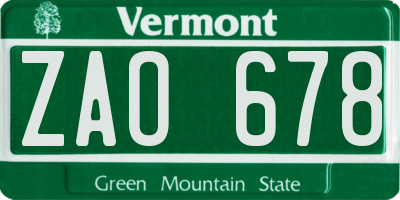 VT license plate ZAO678