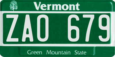 VT license plate ZAO679