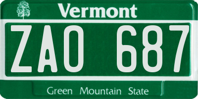 VT license plate ZAO687
