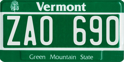 VT license plate ZAO690