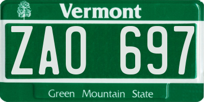 VT license plate ZAO697