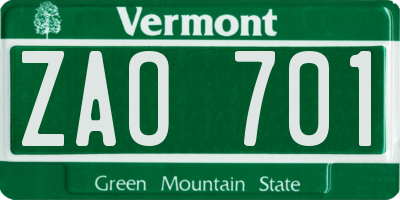 VT license plate ZAO701