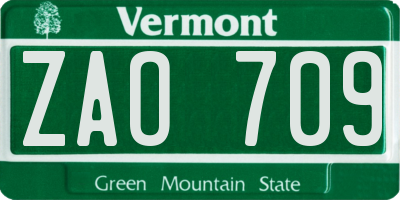 VT license plate ZAO709