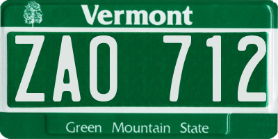 VT license plate ZAO712