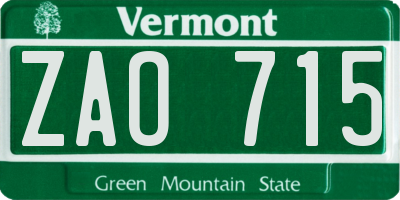 VT license plate ZAO715