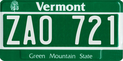VT license plate ZAO721