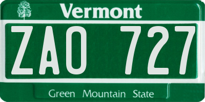 VT license plate ZAO727