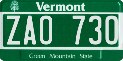 VT license plate ZAO730