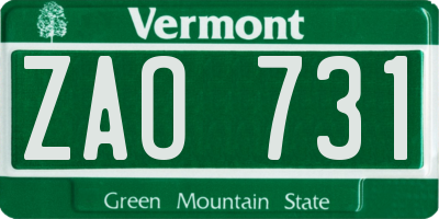 VT license plate ZAO731